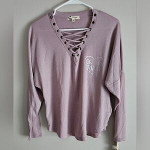 Lavendar 3/4 Sleeve Lace-Up Top